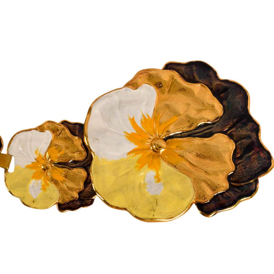 Mid-Century Style Floral Enamel Linked Metal Belt-4