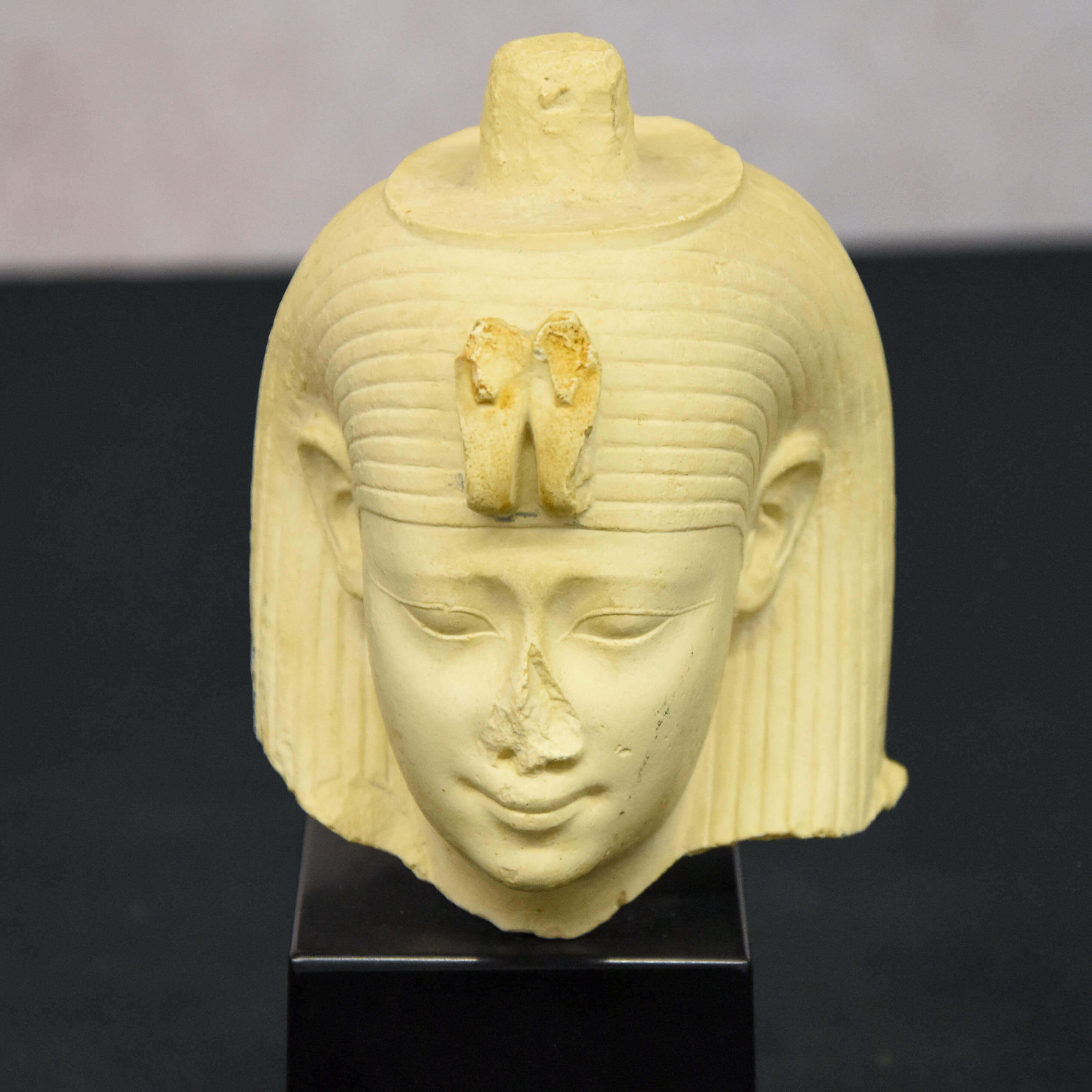 King Tut Egyptian Stone Composite Sculpture on Wooden Pedestal Base-6