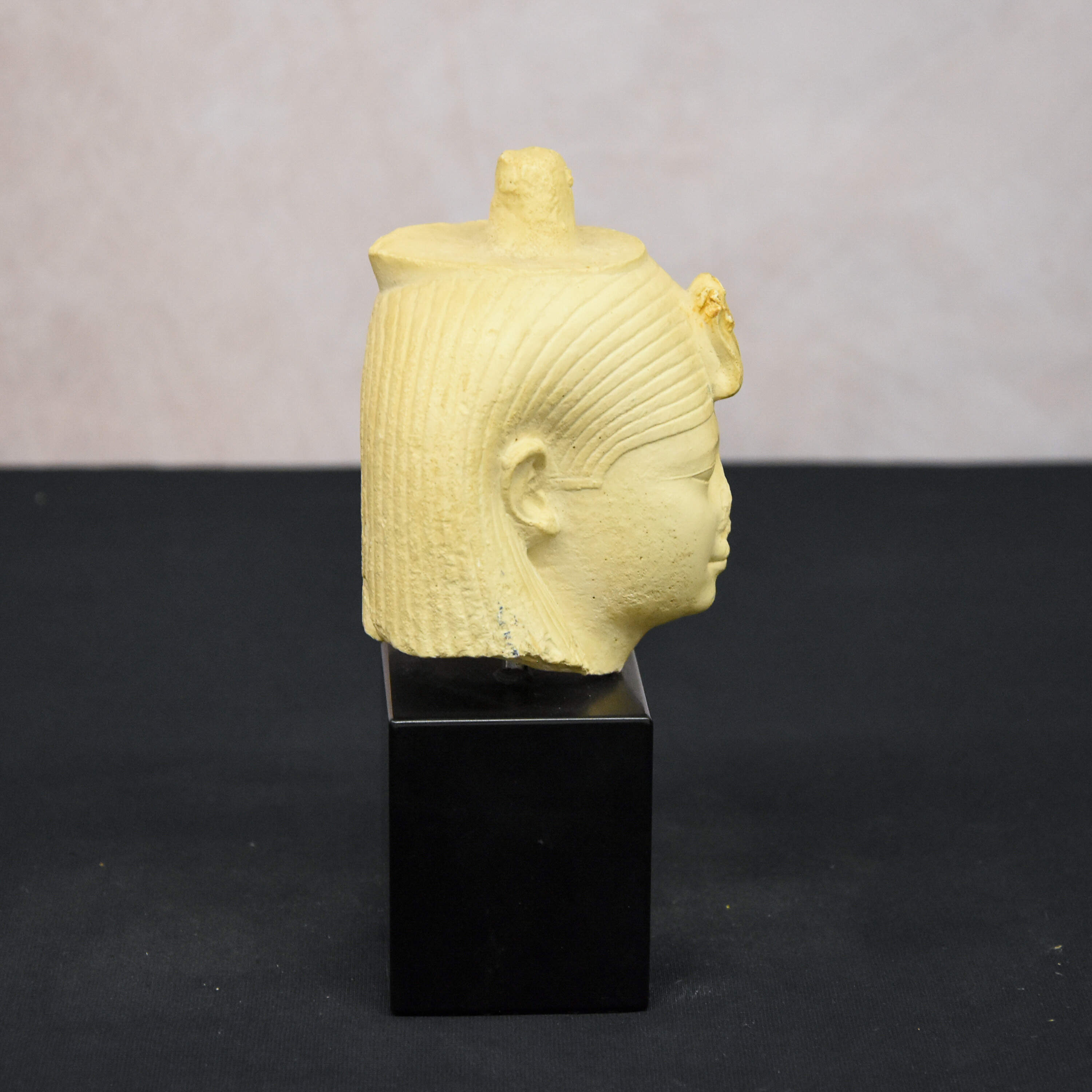 King Tut Egyptian Stone Composite Sculpture on Wooden Pedestal Base-5
