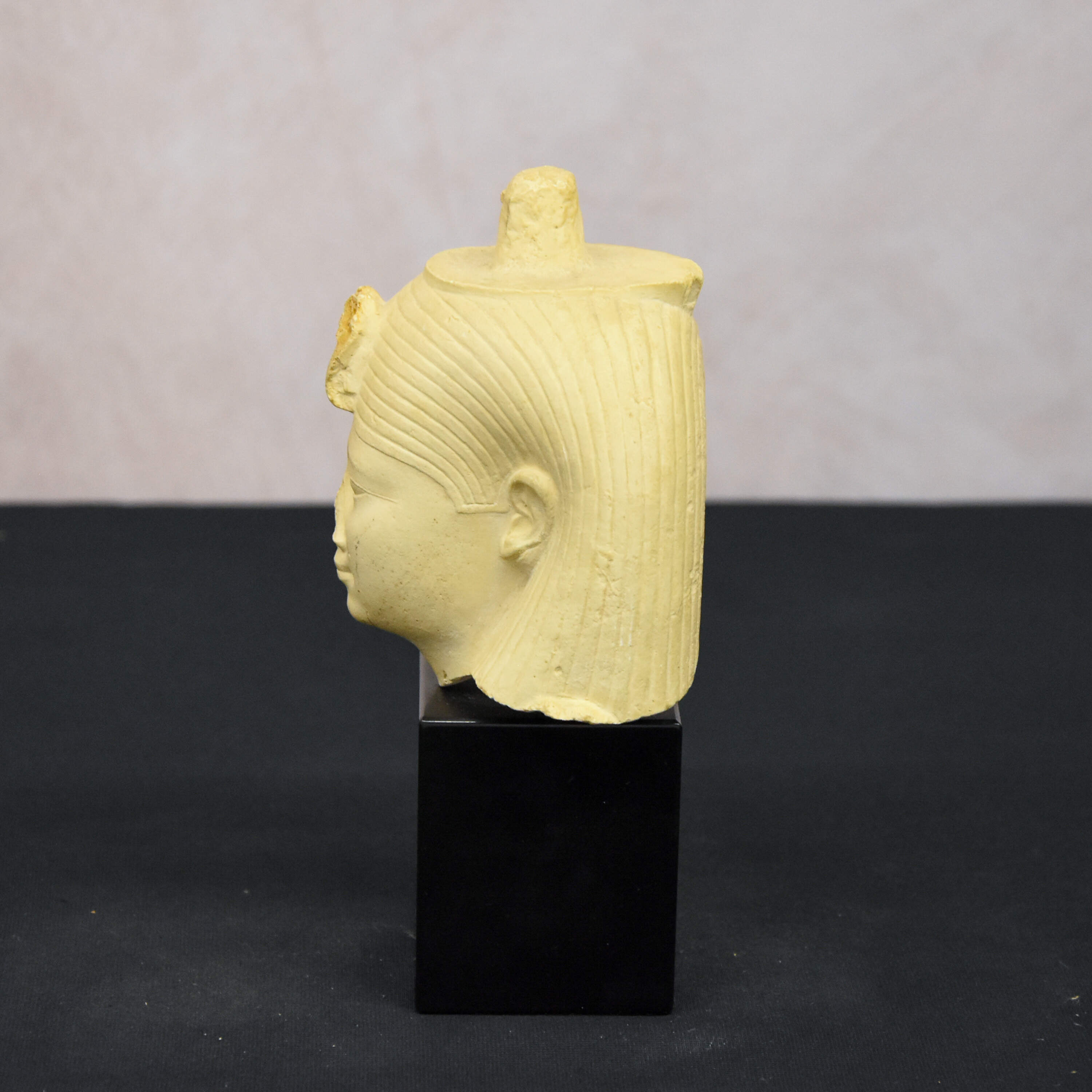 King Tut Egyptian Stone Composite Sculpture on Wooden Pedestal Base-2