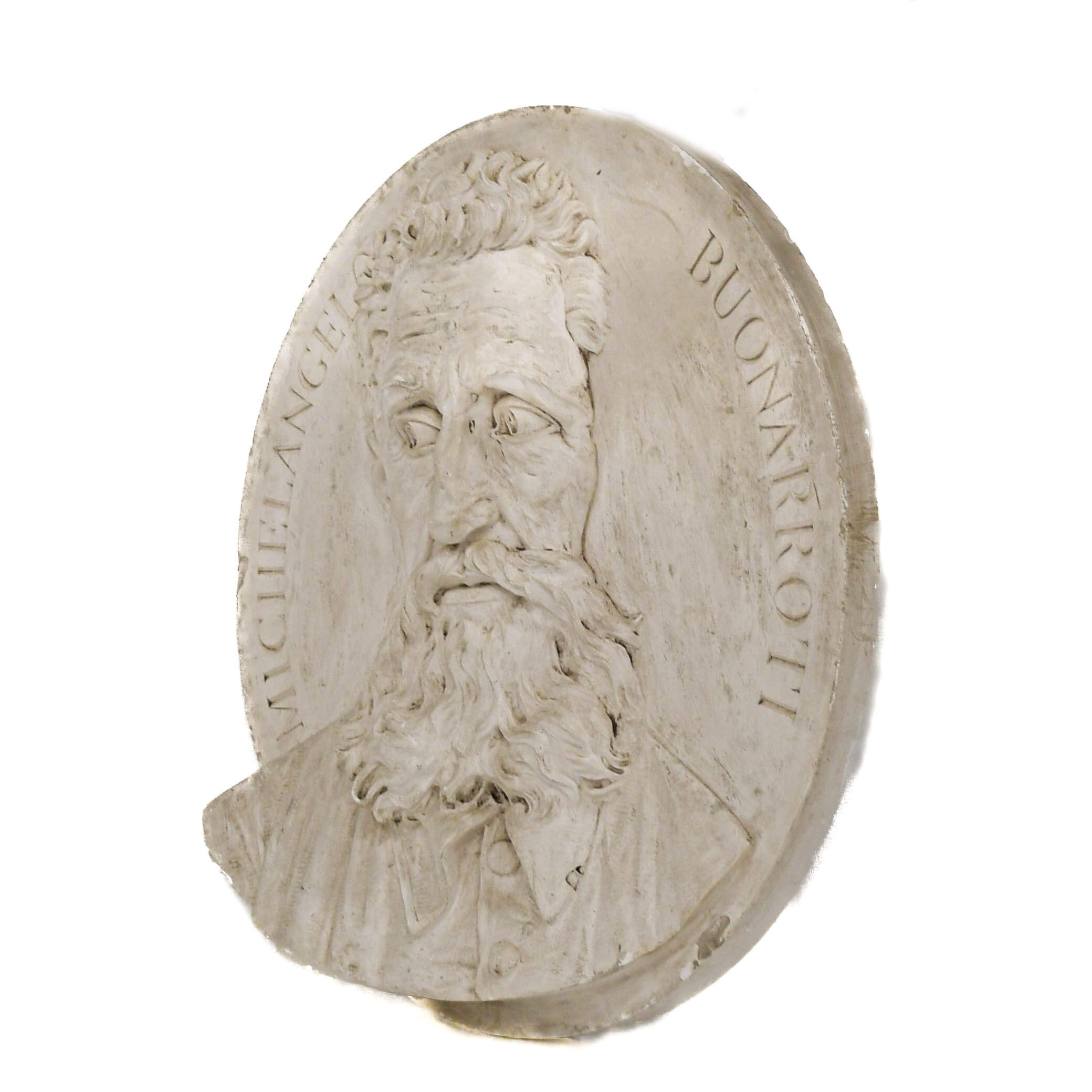 Antique Oversized Carved Roundel Plaster Relief of Michelangelo Buonarroti-4