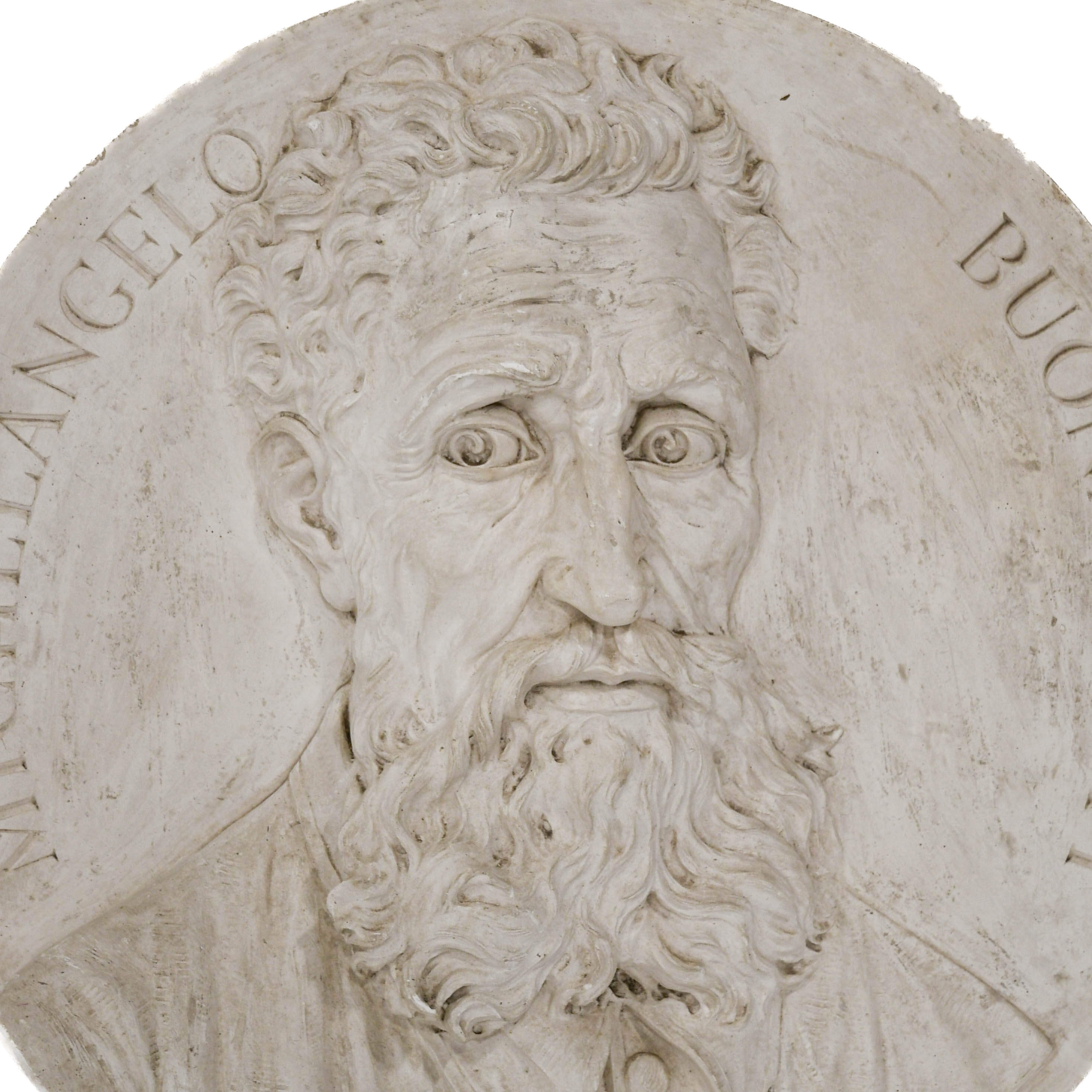 Antique Oversized Carved Roundel Plaster Relief of Michelangelo Buonarroti-2
