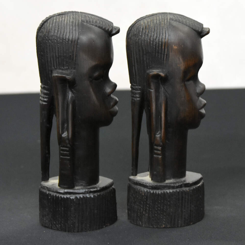 Pair of Kenyan Tribal Ebony Wood Carved Busts-4