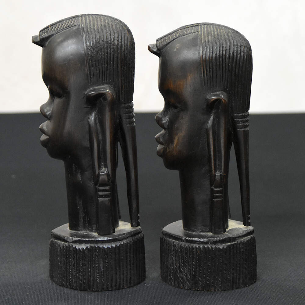 Pair of Kenyan Tribal Ebony Wood Carved Busts-2