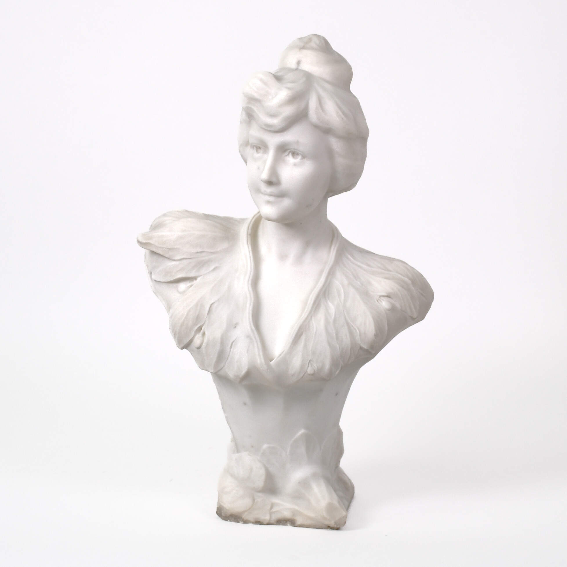 Antique Art Nouveau Signed A. Fraty Italian Alabaster Bust of Woman-1