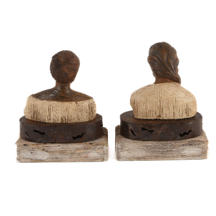 Pair of Detailed Figurines of Woman on Metal and Wood Base-3