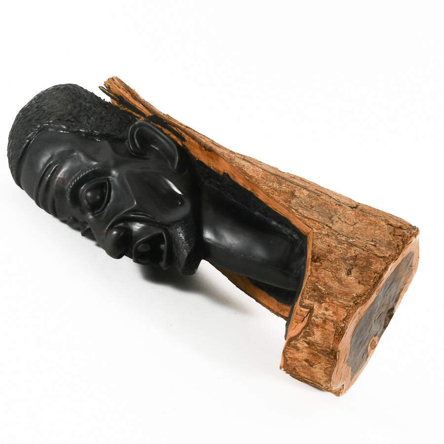 Painted Black Carved Wood Sculpture of a Man's Face-10