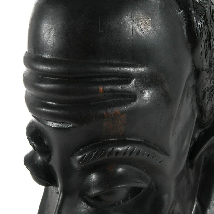 Painted Black Carved Wood Sculpture of a Man's Face-9