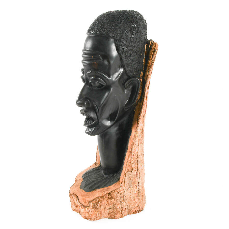 Painted Black Carved Wood Sculpture of a Man's Face-6