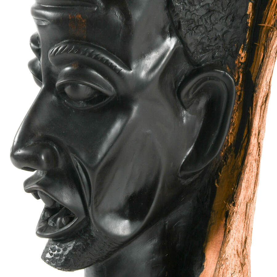 Painted Black Carved Wood Sculpture of a Man's Face-4