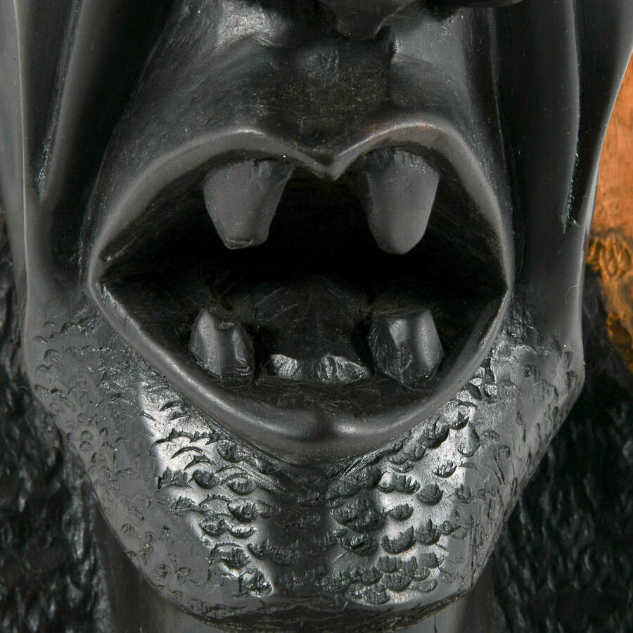 Painted Black Carved Wood Sculpture of a Man's Face-3