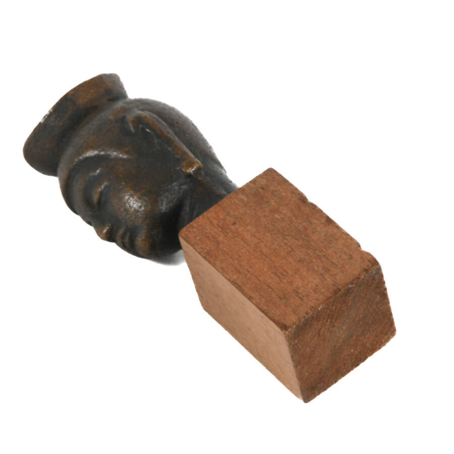 Miniature Bronze Head of Bodhisattva on Wood Base-14