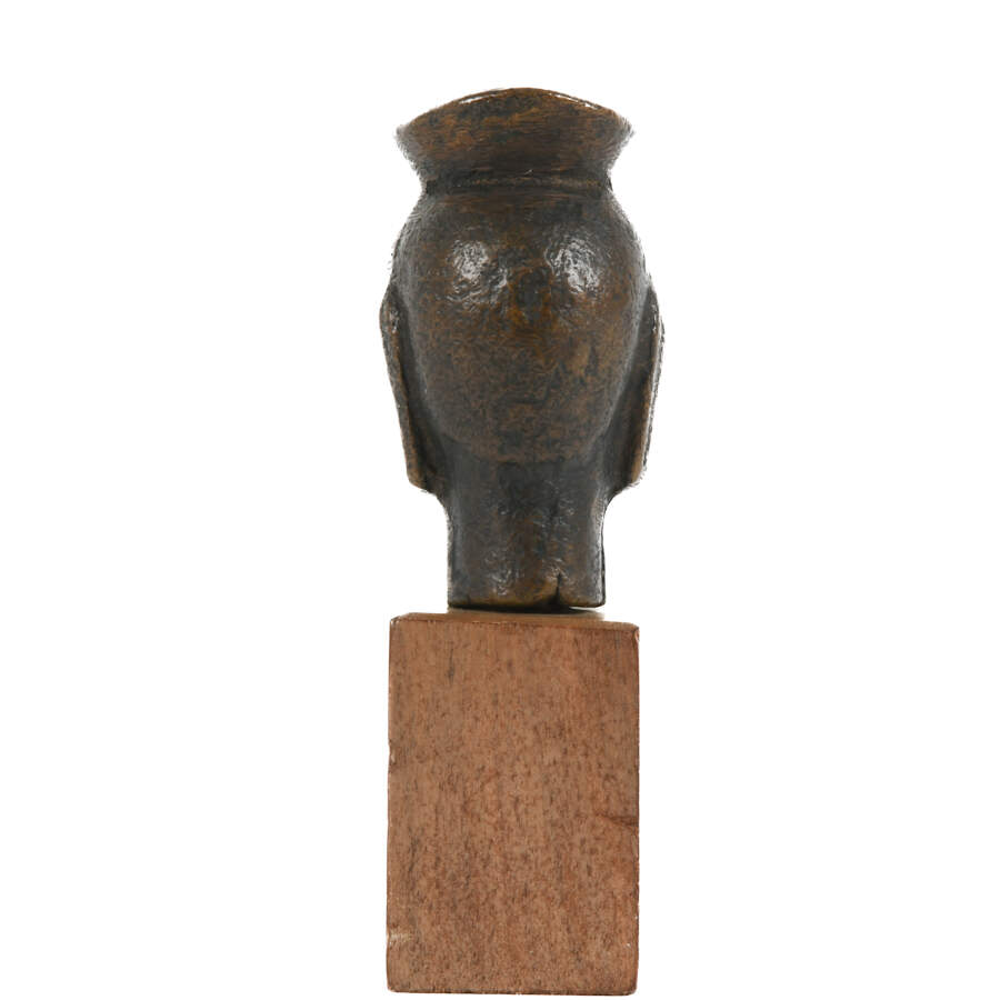 Miniature Bronze Head of Bodhisattva on Wood Base-10