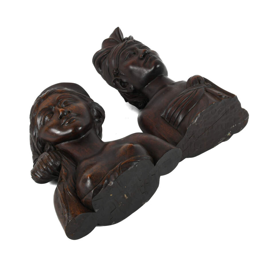 Mid-Century Hand-Carved Wood Klungkung Balinese Busts-11