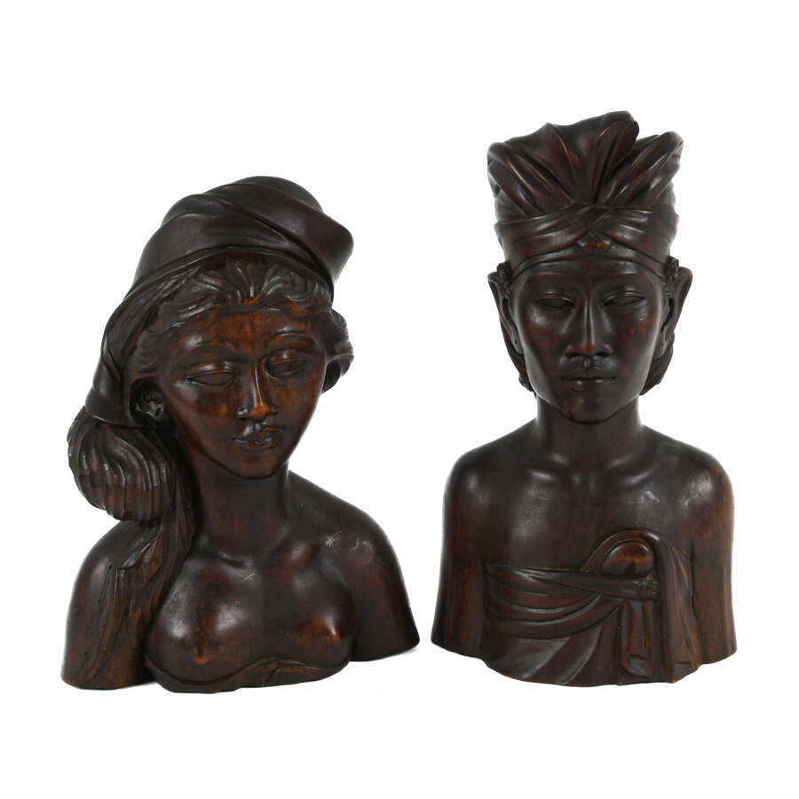 Mid-Century Hand-Carved Wood Klungkung Balinese Busts-1