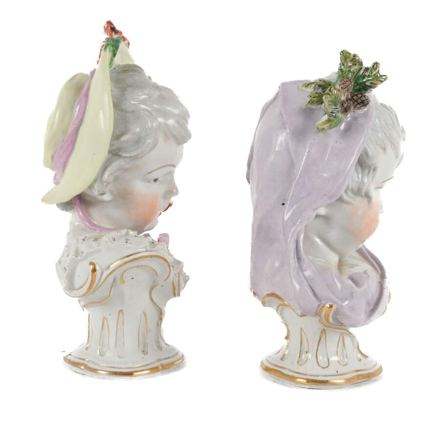 Pair of Antique Edmé Samson et Cie Four Seasons Series Allegory Busts-4