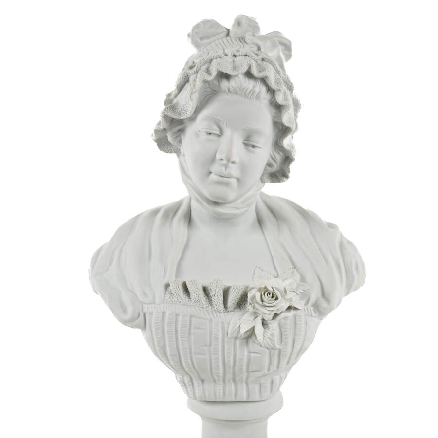 Antique Bisque Bust of a Woman in a Bonnet After Jean-Baptiste Greuze-5