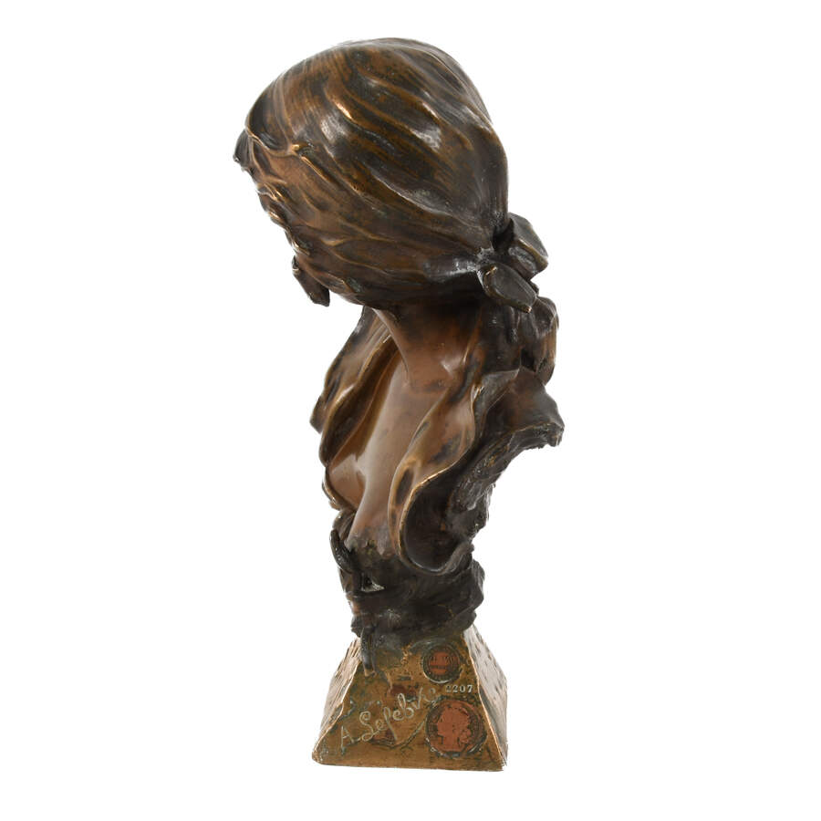 Signed A. Lefebvre Art Nouveau Bronze "Salammbo" Bust-4
