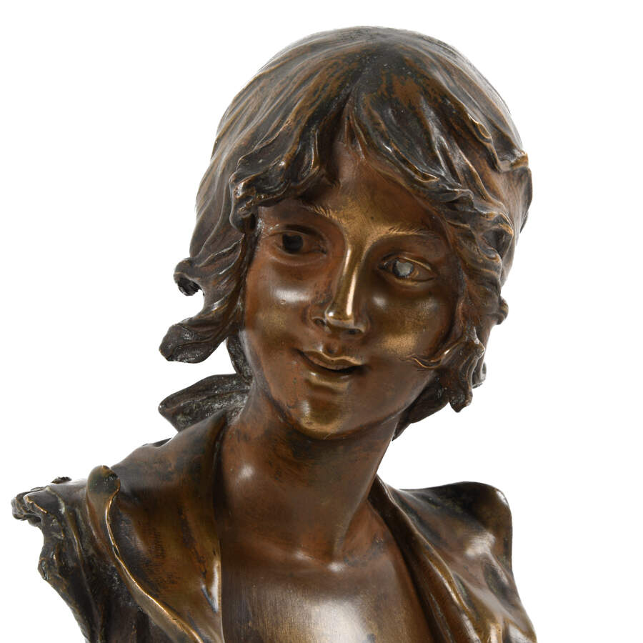 Signed A. Lefebvre Art Nouveau Bronze "Salammbo" Bust-2