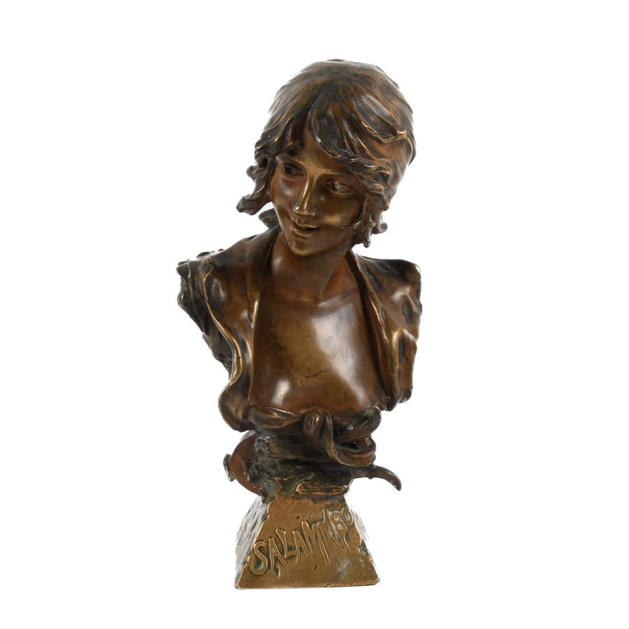 Signed A. Lefebvre Art Nouveau Bronze "Salammbo" Bust-1