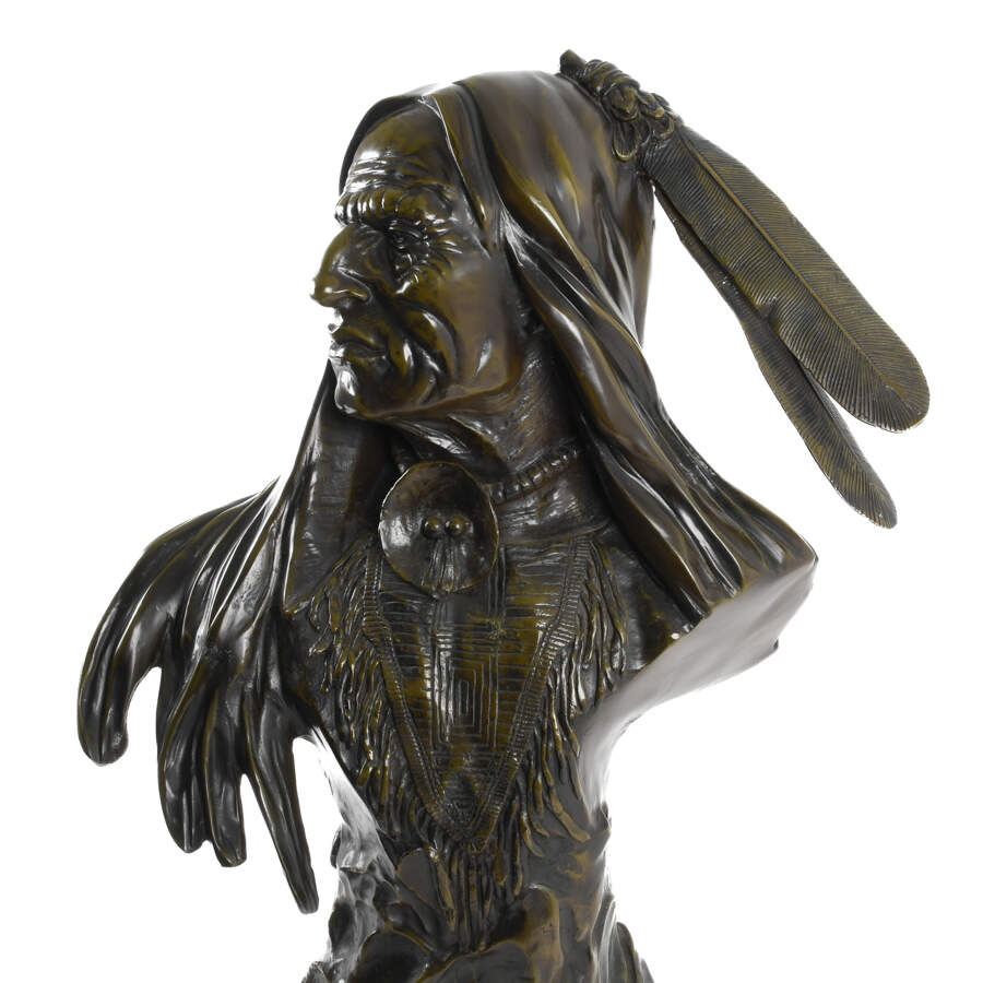 S. Keleiam Bronze Life-Size Bust of a Native American Warrior-3