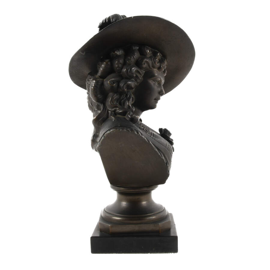 Victorian Bust of a Woman in a Feathered Hat Cast in Metal-7