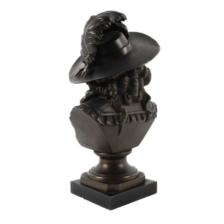 Victorian Bust of a Woman in a Feathered Hat Cast in Metal-6
