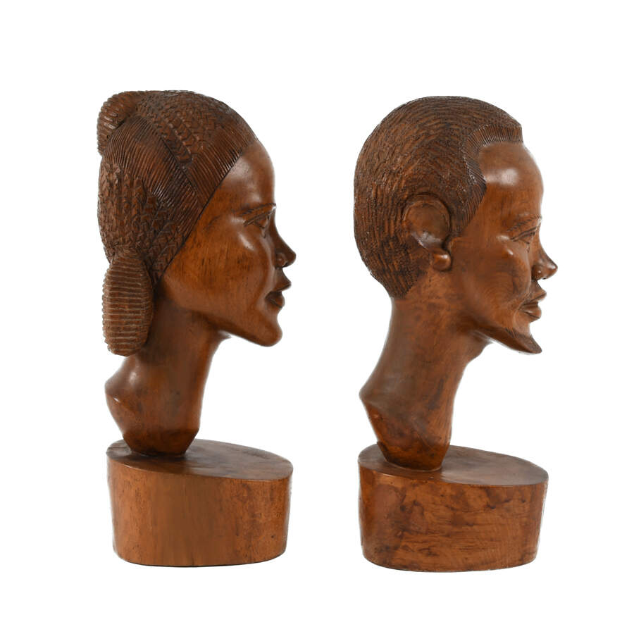 Pair of Carved Wood Madagascar Bust Statues-4