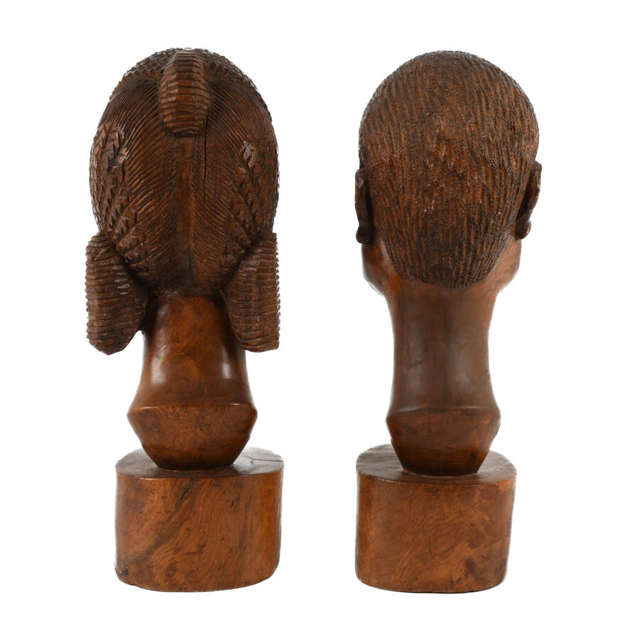 Pair of Carved Wood Madagascar Bust Statues-3