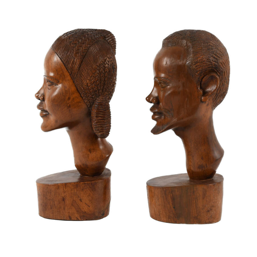 Pair of Carved Wood Madagascar Bust Statues-2