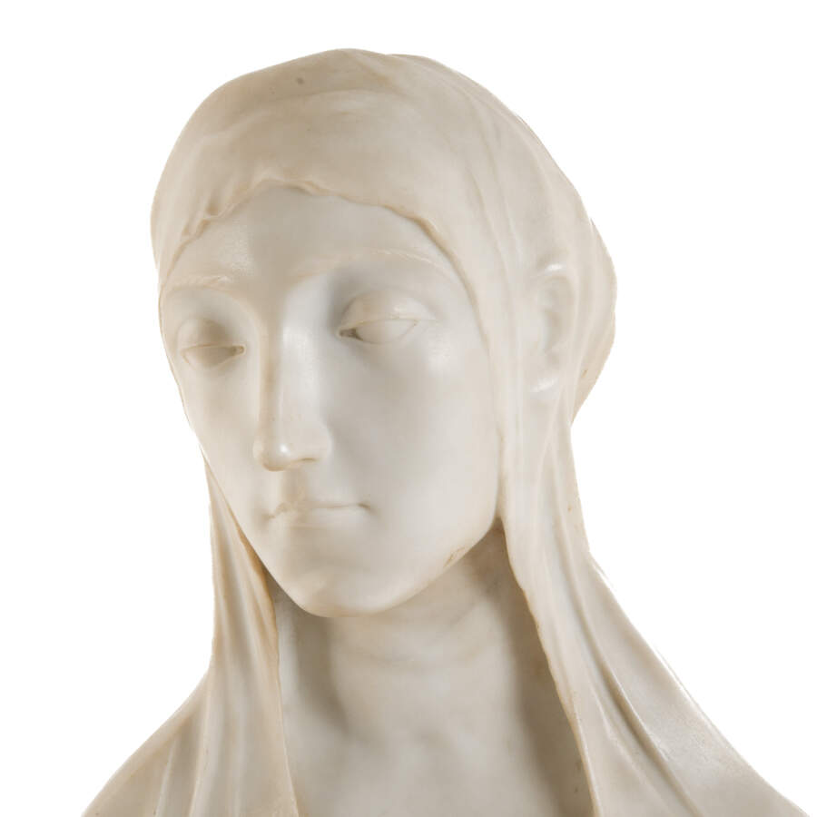 Carved Marble Bust of "The Virgin Annunciate" After Mino da Fiesole-2