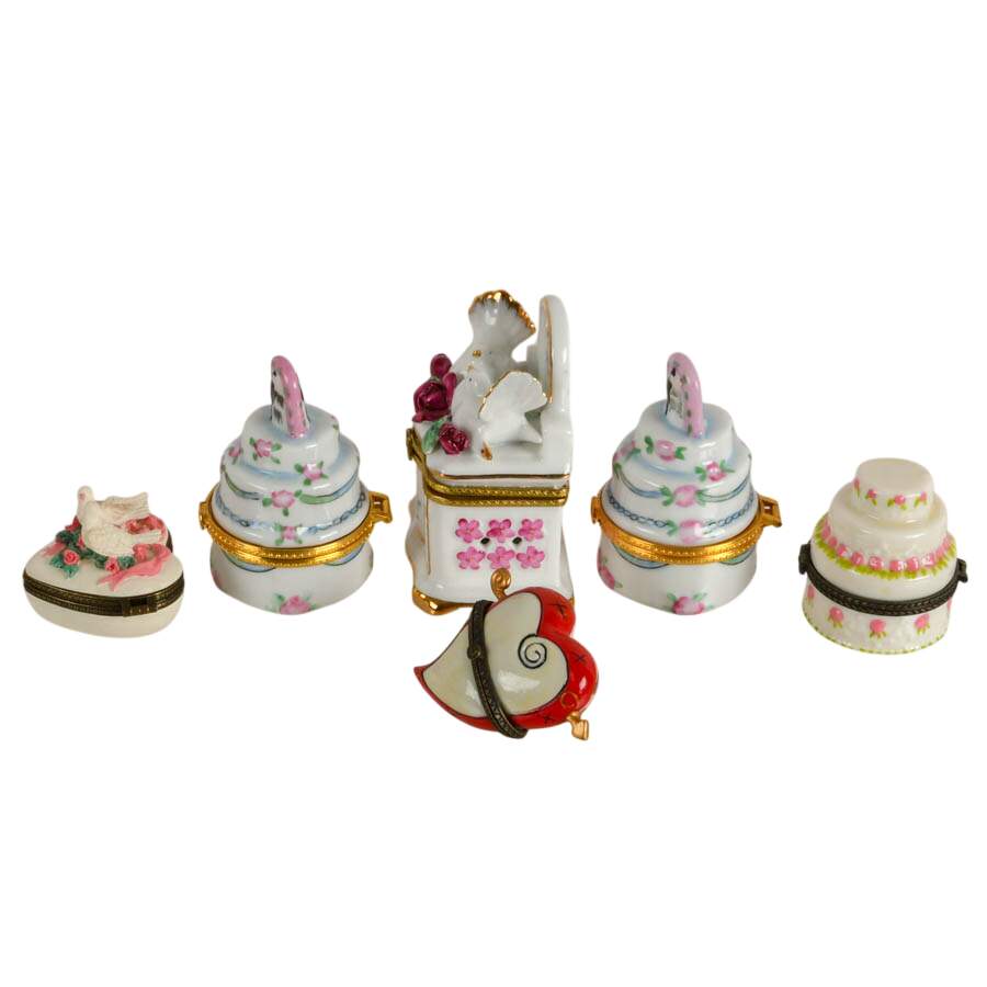 Six Porcelain Wedding Themed Jewelry Boxes-1