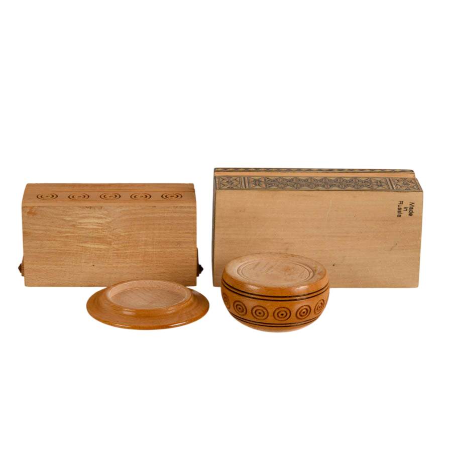 Three Handcrafted Russian Wooden Jewelry Boxes-11