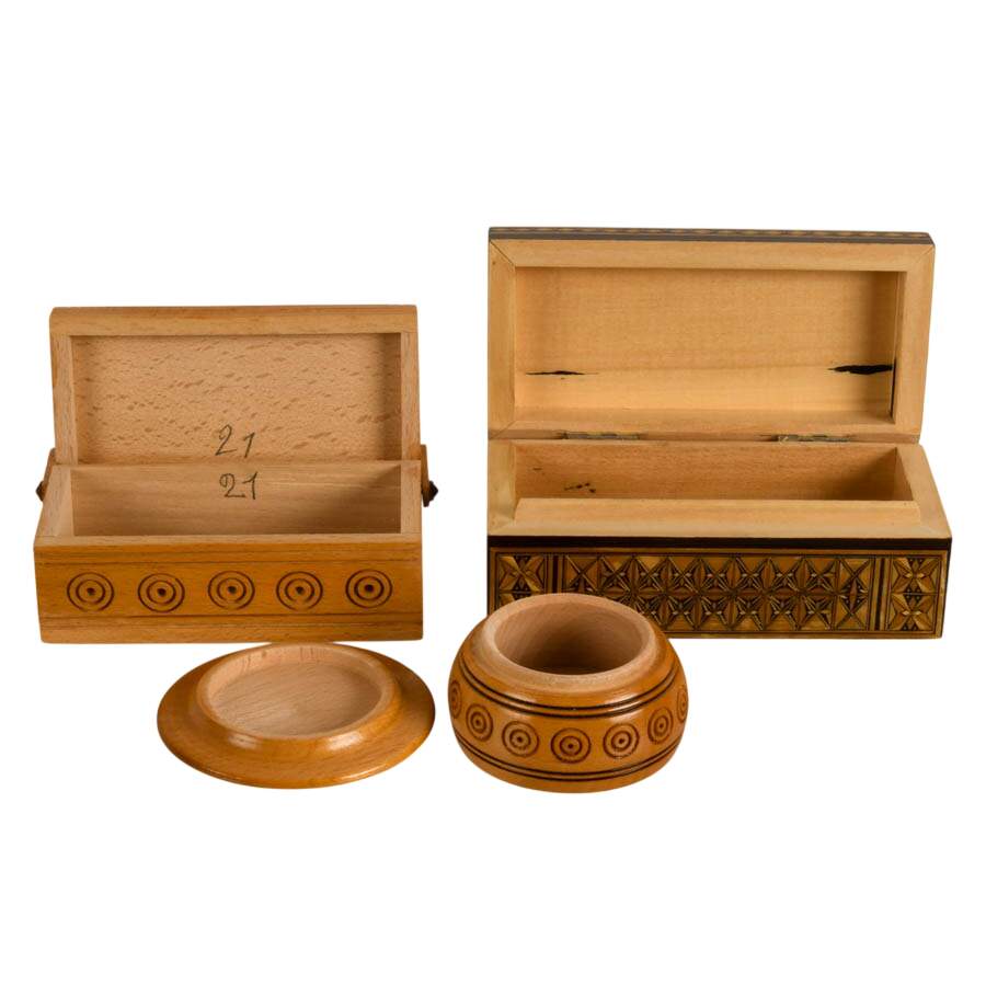 Three Handcrafted Russian Wooden Jewelry Boxes-3