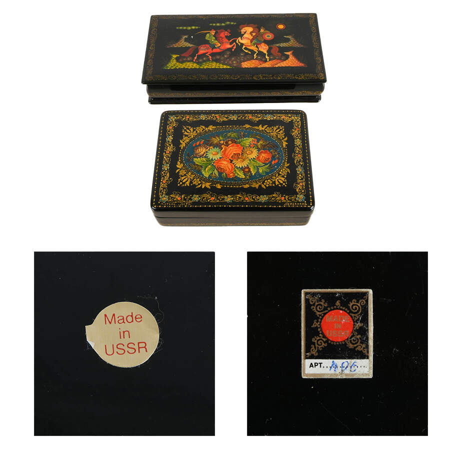 Trio of Russian Mstera Lacquer Jewelry Boxes-4
