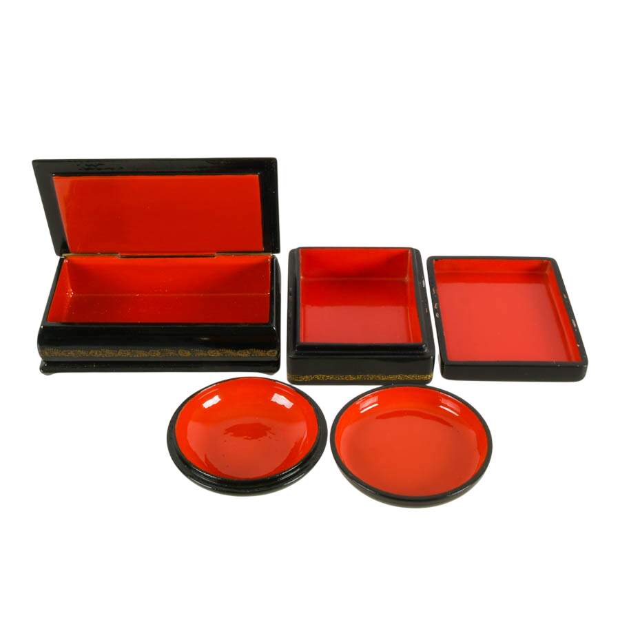 Trio of Russian Mstera Lacquer Jewelry Boxes-3