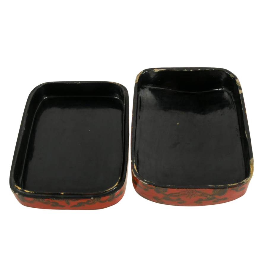 Mid-Century Chinese Red Lacquer Shard Box-7