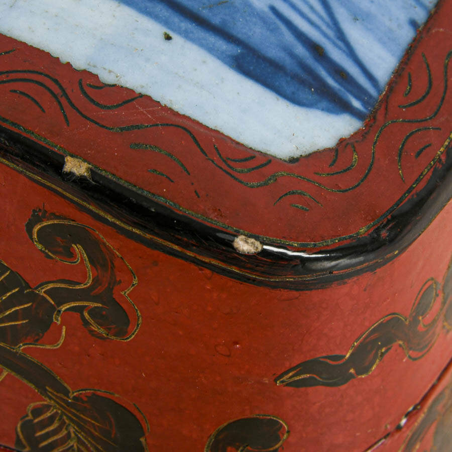 Mid-Century Chinese Red Lacquer Shard Box-5