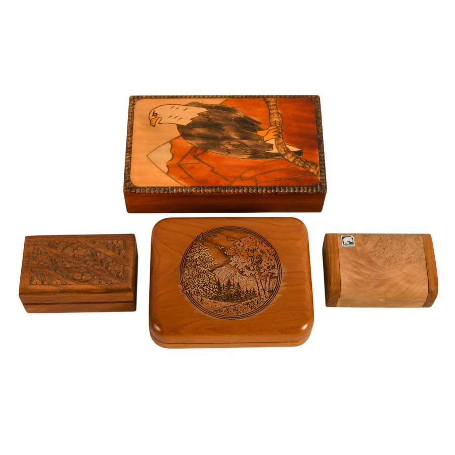 Four Hand-Made Nature-Themed Wooden Trinket Boxes-2