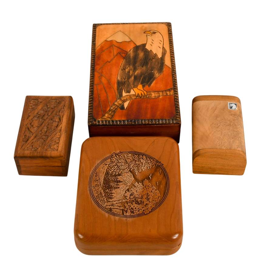 Four Hand-Made Nature-Themed Wooden Trinket Boxes-1