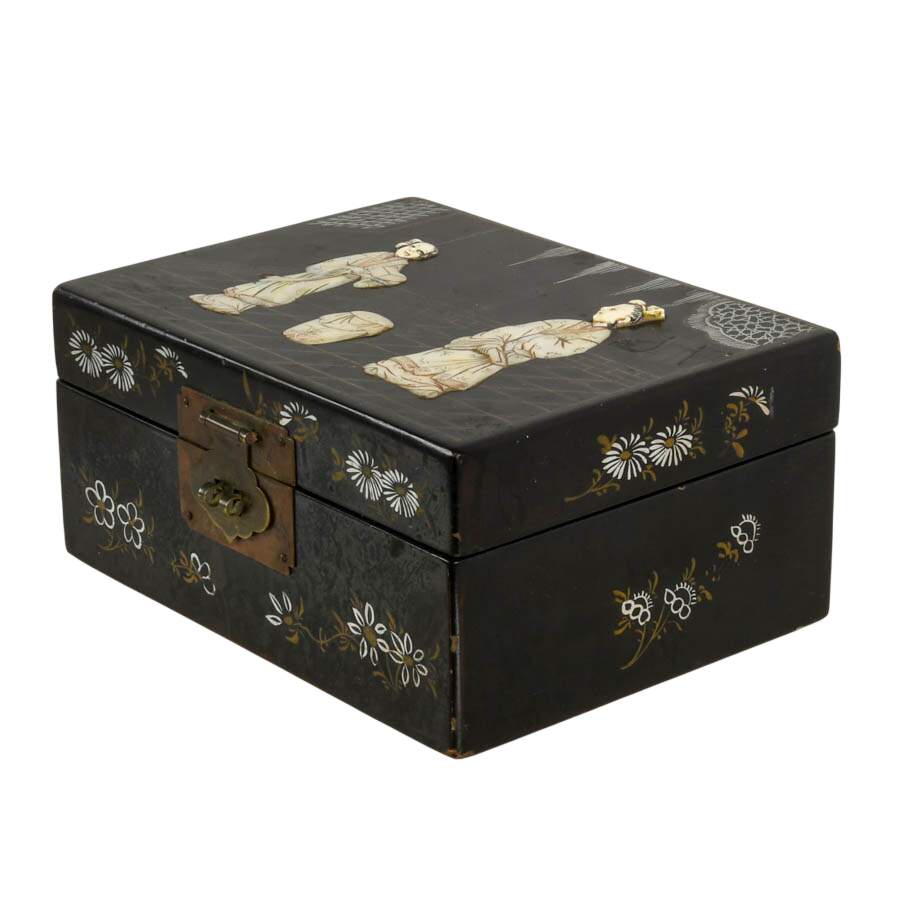 Chinese Black Lacquer Jewelry Box-3