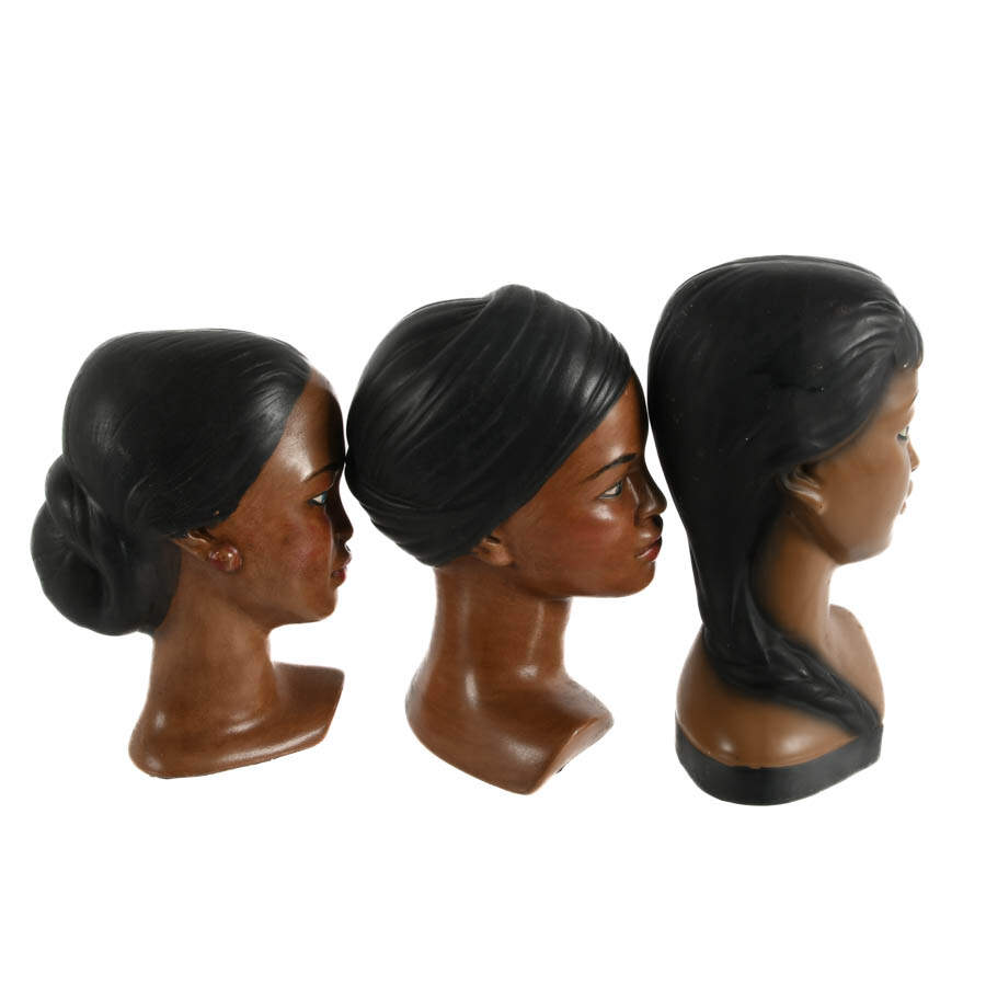 Grouping of Three Mid-Century Modern Chalkware Hawaiian Figural Bust-4