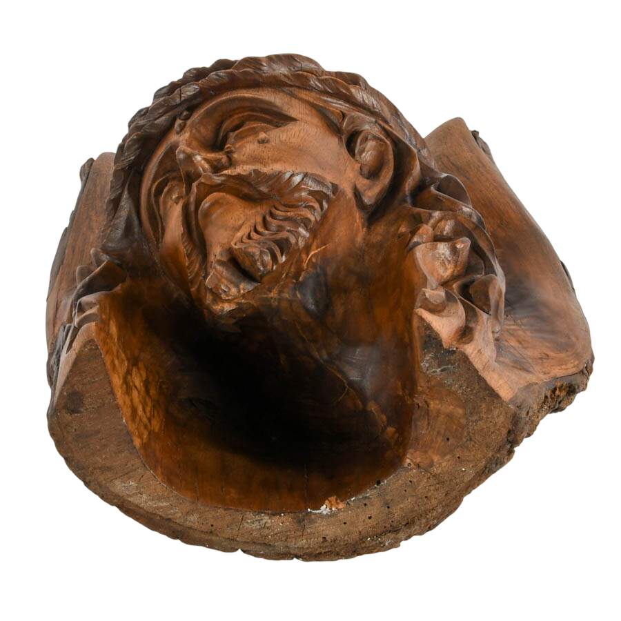 Hand-Carved Live Edge Wood Weeping Jesus Christ Bust-7