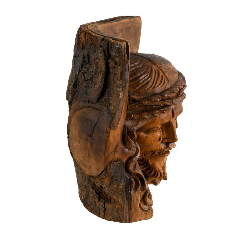 Hand-Carved Live Edge Wood Weeping Jesus Christ Bust-6