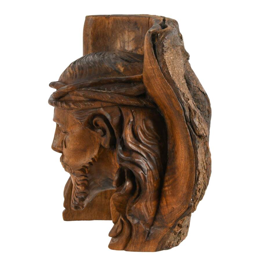Hand-Carved Live Edge Wood Weeping Jesus Christ Bust-4