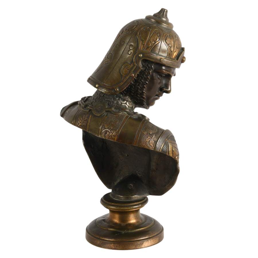 French Bronze Medieval Crusader Bust After Émile Guillemin-5