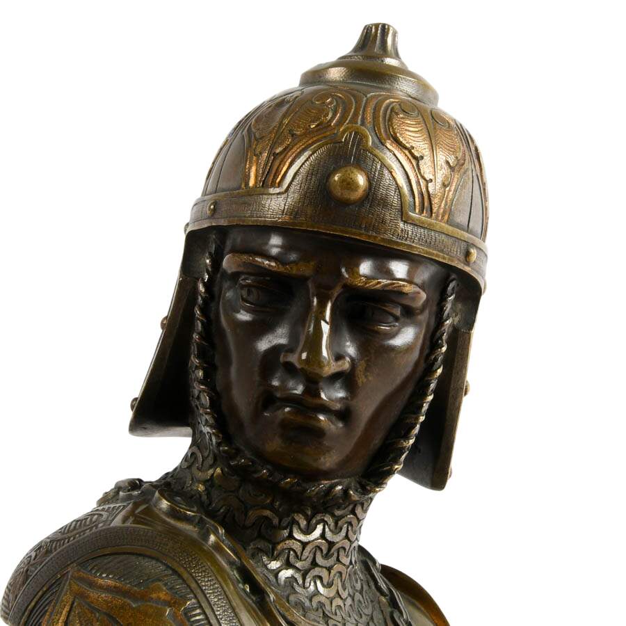 French Bronze Medieval Crusader Bust After Émile Guillemin-4