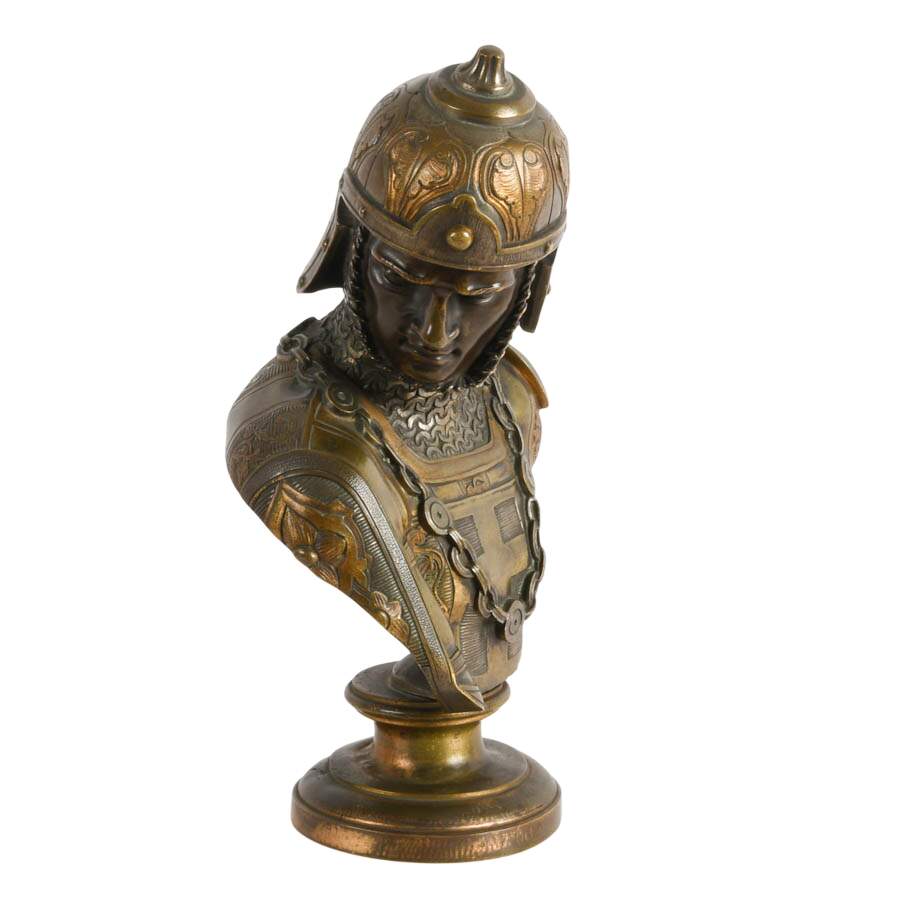 French Bronze Medieval Crusader Bust After Émile Guillemin-3