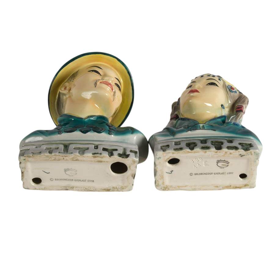 Pair of Mid-Century Goldscheider Hand-Painted Porcelain Japanese Busts-9