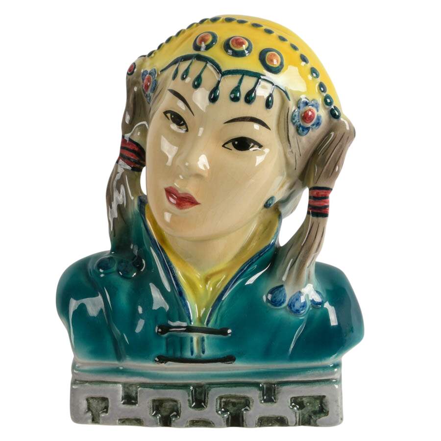 Pair of Mid-Century Goldscheider Hand-Painted Porcelain Japanese Busts-7